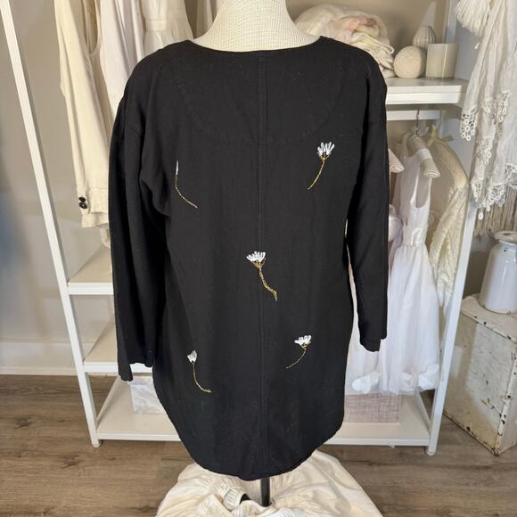 Lauriejo handmade women’s so. XL black tunic floral, boho feminine #3634 - Picture 3 of 6